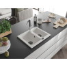 Mexen Carlos granite sink 1.5-bowl with Flora kitchen faucet, white - 6518-20-670401-07-B