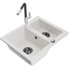 Mexen Carlos 1,5-compartment granite sink with a kitchen mixer tap Flora, White - 6518-20-670401-07-B