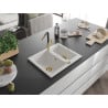 Mexen Carlos 1.5-bowl granite sink with Flora kitchen faucet, white - 6518-20-670401-57-G