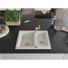 Mexen Carlos 1.5-bowl granite sink with Flora kitchen faucet, white - 6518-20-670401-57-G