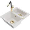 Mexen Carlos 1,5-compartment granite sink with a kitchen mixer tap Flora, White - 6518-20-670401-57-G