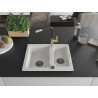 Mexen Carlos 1.5-bowl Granite Sink with Flora Kitchen Faucet, White - 6518-20-670401-57-B