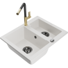 Mexen Carlos granite kitchen sink 1.5-bowl with Flora kitchen tap, white - 6518-20-670401-57-B