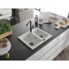 Mexen Carlos granite sink 1.5-bowl with Flora kitchen faucet, white - 6518-20-670401-70-B
