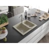 Mexen Carlos 1.5-bowl granite sink with Flora kitchen faucet, beige - 6518-69-670401-00