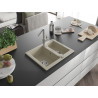 Mexen Carlos granite sink 1.5-bowl with Flora kitchen faucet, beige - 6518-69-670401-00