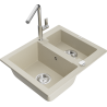 Mexen Carlos granite sink 1.5-bowl with Flora kitchen tap, beige - 6518-69-670401-00