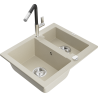 Mexen Carlos 1.5-bowl granite sink with Flora kitchen faucet, beige - 6518-69-670401-07