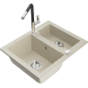 Mexen Carlos 1,5-compartment granite sink with a kitchen mixer tap Flora, Beige - 6518-69-670401-07