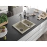 Mexen Carlos 1.5-bowl granite sink with Flora kitchen faucet, beige - 6518-69-670401-07-B