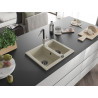 Mexen Carlos granite sink 1.5-bowl with Flora kitchen faucet, beige - 6518-69-670401-07-B
