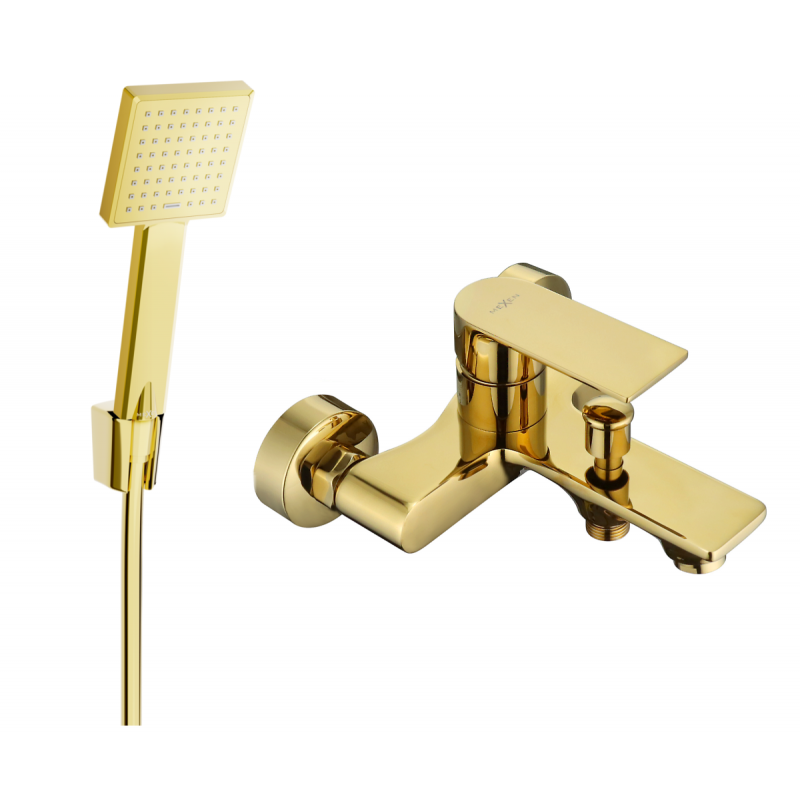 Mexen Royo R45 bath mixer with shower set, gold - 7223R45-50