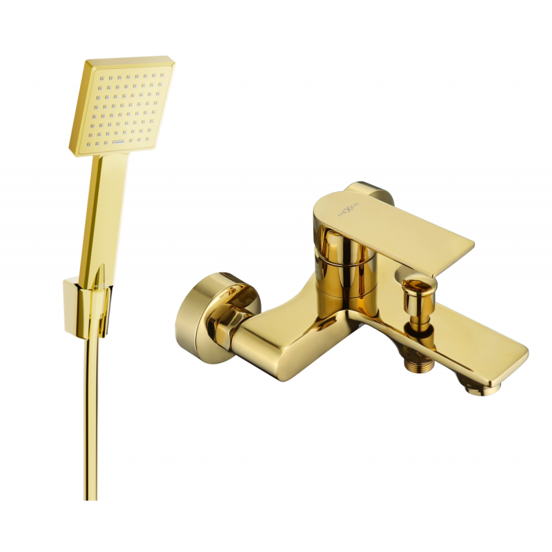 Mexen Royo R45 bathtub mixer tap with shower head, Gold - 7223R45-50