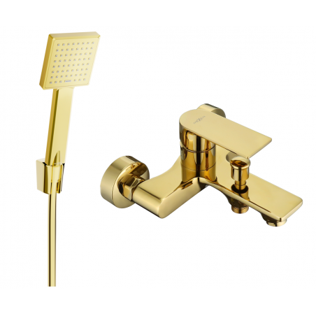 Mexen Royo R45 bath mixer with shower set, gold - 7223R45-50