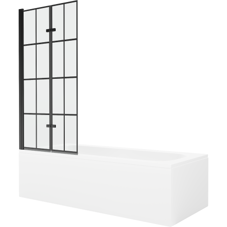 Mexen Vega 170 x 70 cm rectangular bathtub with panels and a 2-wing screen 80 cm, black pattern - 550117077X9208027077