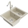 Mexen Carlos 1.5-Bowl Granite Sink with Flora Kitchen Faucet, Beige - 6518-69-670401-09