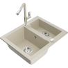 Mexen Carlos 1,5-compartment granite sink with a kitchen mixer tap Flora, Beige - 6518-69-670401-09