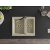 Mexen Carlos Granite 1.5-Bowl Sink with Flora Kitchen Tap, Beige - 6518-69-670401-57-G