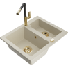 Mexen Carlos 1.5-bowl granite sink with Flora kitchen faucet, beige - 6518-69-670401-57-G