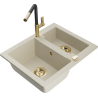 Mexen Carlos granite sink 1.5-bowl with kitchen faucet Flora, beige - 6518-69-670401-57-G