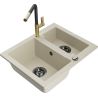 Mexen Carlos 1,5-compartment granite sink with a kitchen mixer tap Flora, Beige - 6518-69-670401-57-B
