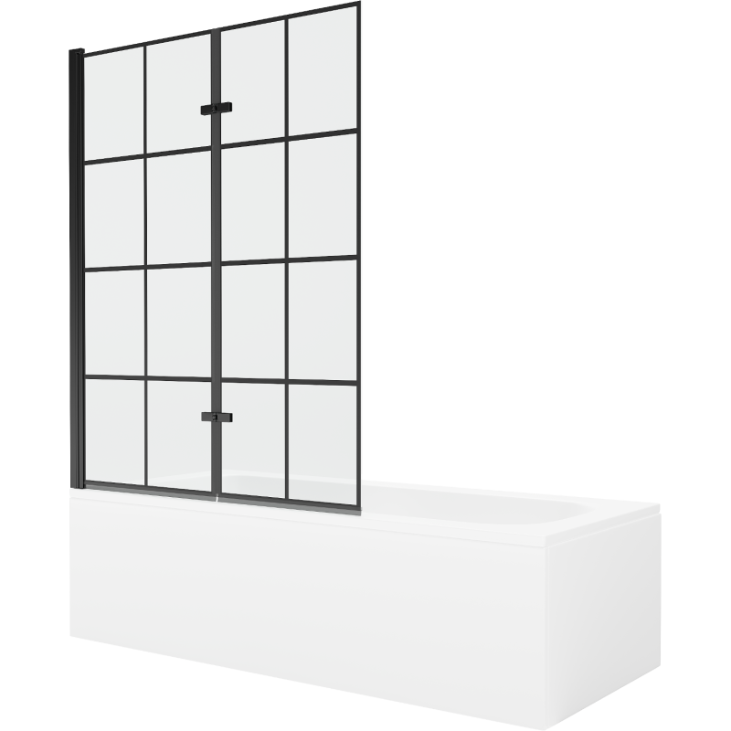 Mexen Vega 170 x 70 cm rectangular bathtub with panels and a 2-wing screen 120 cm, black pattern - 550117077X9212027077