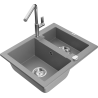 Mexen Carlos granite sink 1.5-bowl with Flora kitchen tap, grey - 6518-71-670401-00