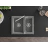 Mexen Carlos granite sink 1.5-bowl with Flora kitchen tap, grey - 6518-71-670401-00
