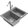 Mexen Carlos 1.5-bowl granite sink with Flora kitchen faucet, gray - 6518-71-670401-06