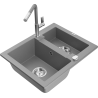 Mexen Carlos granite kitchen sink 1.5-bowl with Flora kitchen faucet, gray - 6518-71-670401-06
