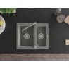 Mexen Carlos granite sink 1.5-bowl with Flora kitchen tap, grey - 6518-71-670401-06