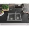 Mexen Carlos granite sink 1.5-bowl with Flora kitchen faucet, gray - 6518-71-670401-07