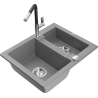 Mexen Carlos 1,5-compartment granite sink with a kitchen mixer tap Flora, Grey - 6518-71-670401-07