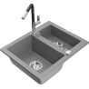 Mexen Carlos granite sink 1.5-bowl with Flora kitchen tap, grey - 6518-71-670401-07