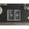 Mexen Carlos granite sink 1.5-bowl with Flora kitchen tap, grey - 6518-71-670401-07