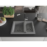 Mexen Carlos granite sink 1.5-bowl with Flora kitchen faucet, gray - 6518-71-670401-07-B