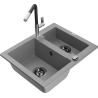 Mexen Carlos 1.5-bowl granite sink with Flora kitchen faucet, grey - 6518-71-670401-07-B