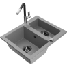 Mexen Carlos granite sink 1.5-bowl with Flora kitchen faucet, gray - 6518-71-670401-07-B