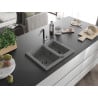 Mexen Carlos 1.5-bowl granite sink with Flora kitchen faucet, grey - 6518-71-670401-07-B