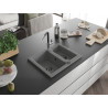 Mexen Carlos granite sink 1.5-bowl with Flora kitchen faucet, gray - 6518-71-670401-07-B
