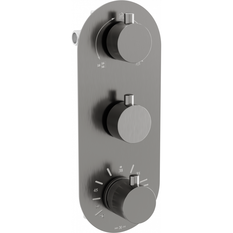 Mexen Kai thermostatic bath-shower faucet 3-outlet, graphite - 77603-66