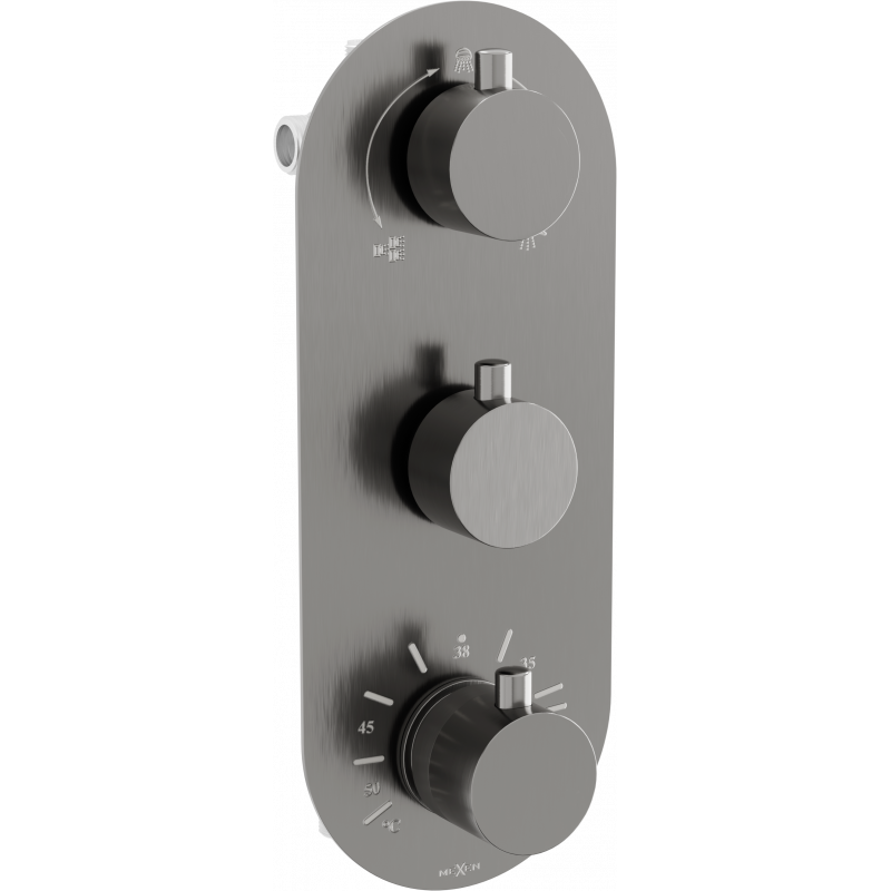 Mexen Kai thermostatic bath-shower mixer 3-way, graphite - 77603-66