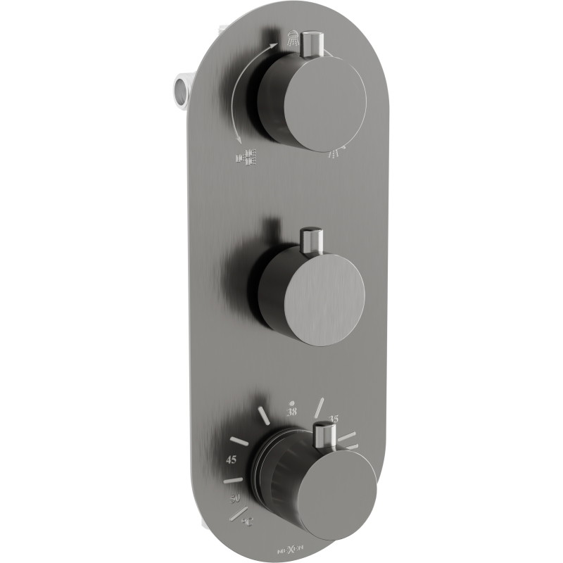 Mexen Kai thermostatic bathtub-shower mixer 3-outlet, brushed gun gray - 77603-66