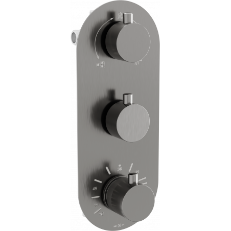 Mexen Kai thermostatic bathtub-shower mixer 3-outlet, brushed gun gray - 77603-66