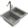 Mexen Carlos 1,5-compartment granite sink with a kitchen mixer tap Flora, Grey - 6518-71-670401-57-G