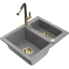 Mexen Carlos granite sink 1.5-bowl with Flora kitchen faucet, gray - 6518-71-670401-57-G