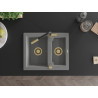 Mexen Carlos granite sink 1.5-bowl with Flora kitchen faucet, gray - 6518-71-670401-57-G