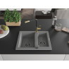 Mexen Carlos 1.5-bowl granite sink with Flora kitchen faucet, gray - 6518-71-670401-57-B