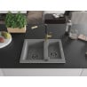 Mexen Carlos granite sink 1.5-bowl with Flora kitchen tap, grey - 6518-71-670401-57-B