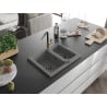 Mexen Carlos granite sink 1.5-bowl with Flora kitchen tap, grey - 6518-71-670401-57-B